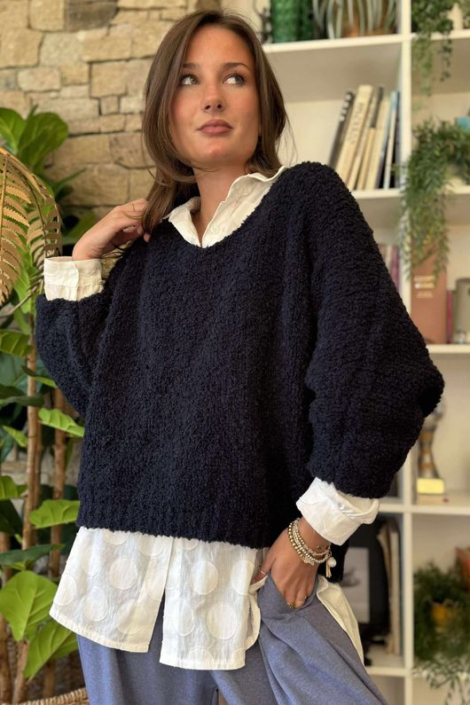 Hygge Boucle Slouch Knit Navy